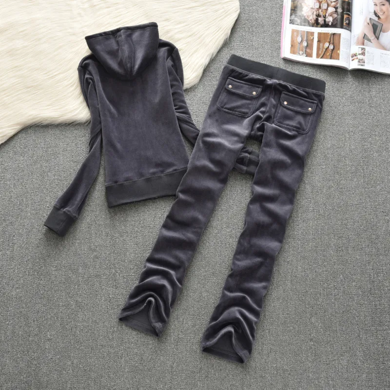 İlkbahar / Güz 2020 kadın Marka Kadife Kumaş Eşofman Velor Suit Womentrack Suit Hoodies ve Pantolon Boyut S - XXL X0428