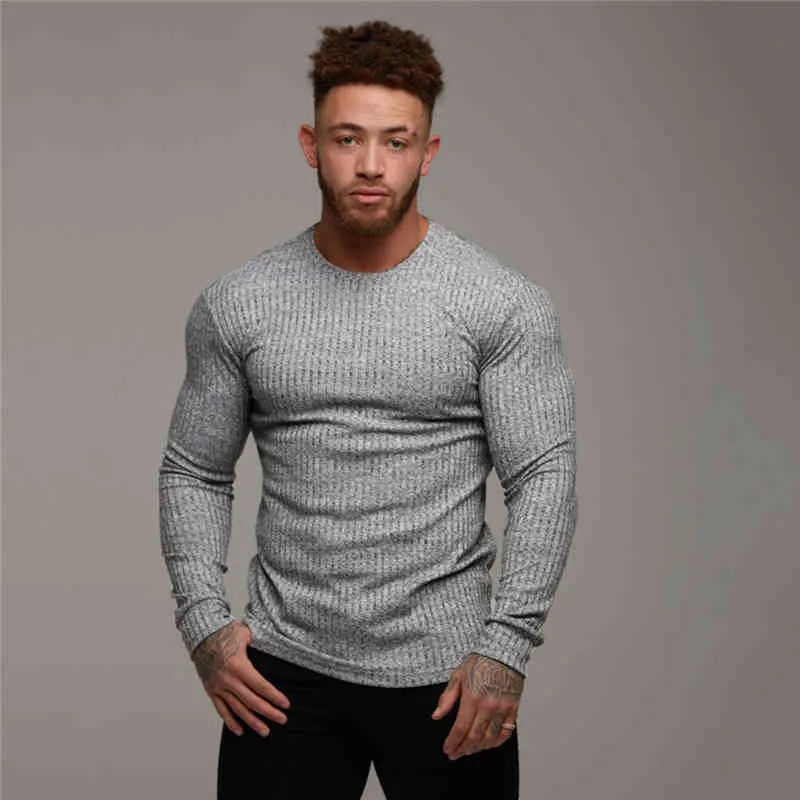 Winter Fashion Men's O-neck Sweaters Black Strips Knitted Pullovers Men Solid Color Casual Male Sweater Autumn Slim Fit Knitwear 210421