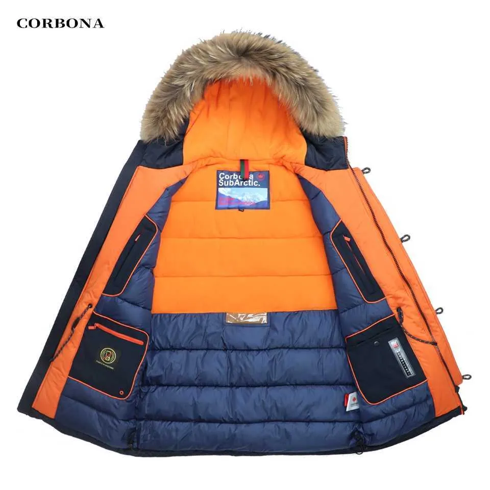 CORBONA N3B Tipo Parka de invierno Abrigo para hombre Largo de gran tamaño Capucha de piel real Ejército militar Chaquetas masculinas Acolchado Fleece Marca Paños 211023