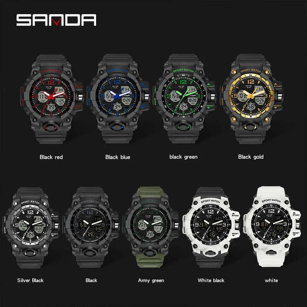 SANDA Uomo Orologi Militari G Style Bianco Orologio sportivo LED Digital 50M Orologio impermeabile S THOCK Orologio maschile Relogio Masculino G1022293I