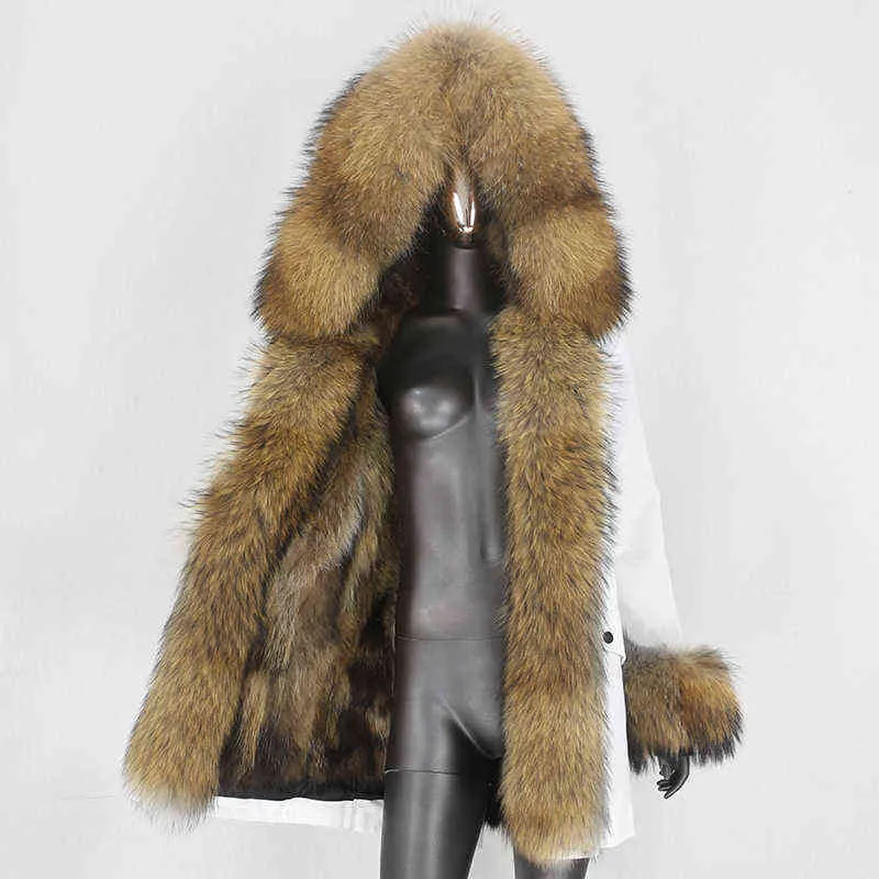 CXFS Long ajouter de la fourrure avant et des poignets détachables Parka veste d'hiver femmes capuche véritable raton laveur naturel épais vêtements d'extérieur chauds 211220