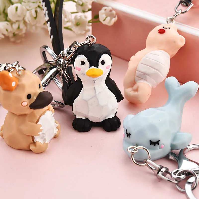 Cartoon Delphin Pinguin Ente Seepferdchen Schlüssel Kette Persönlichkeit Trendy Auto Schlüsselbund Kreative Praktische Geschenk Handtasche Schlüsselanhänger G1019