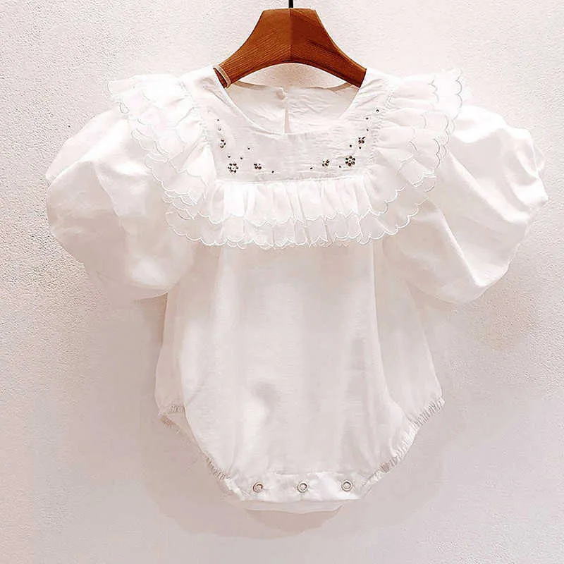 Neonate nate coreane Vestiti Pagliaccetto Tutina bambino Ruffles Pizzo Abito Compleanno Bianco Battesimo Abbigliamento 210529
