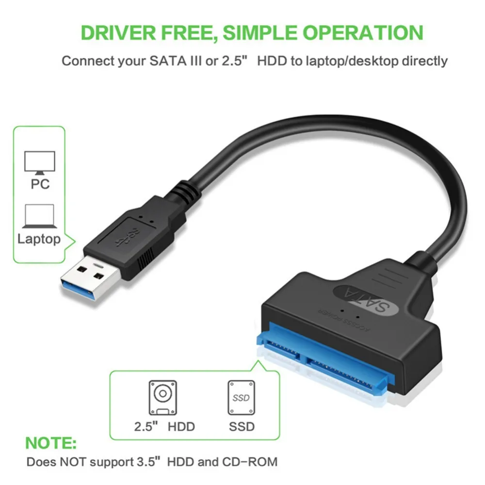 SATA3 Cable SATA do USB 3.0 Adapter do 6 GBPS obsługa 2,5-calowego SSD HDD Dysk twardy 22 PIN SATA