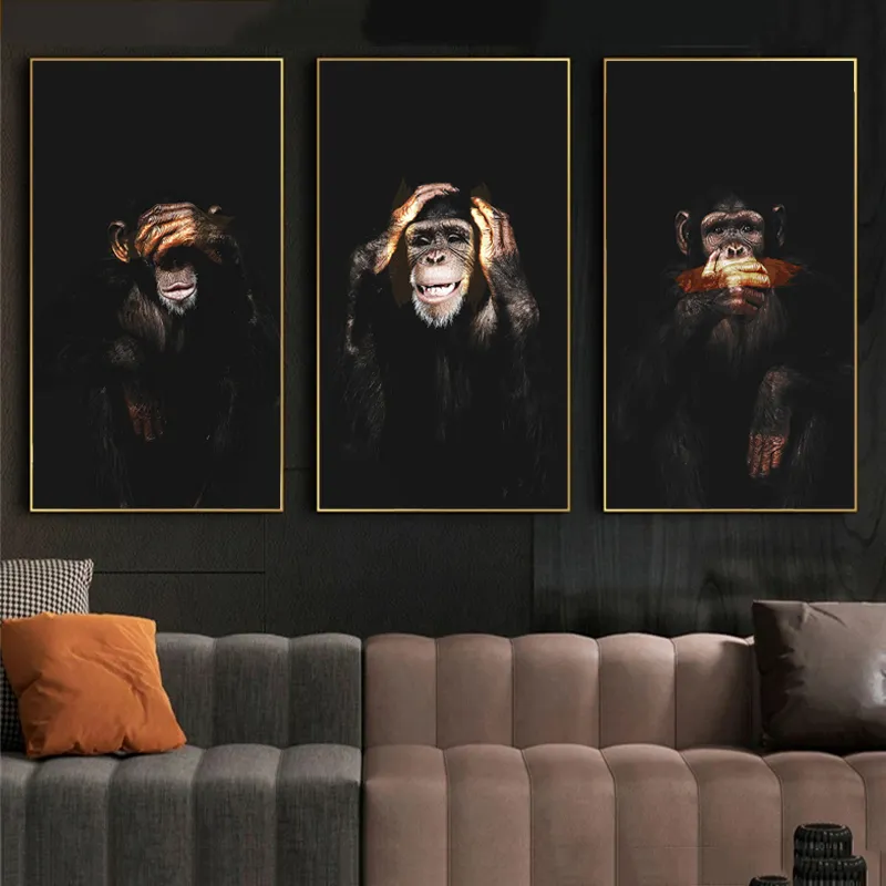 3 apor kloka coola gorillaffischer duk tryck väggmålning väggkonst för vardagsrum djur bilder moderna heminredningar5377324