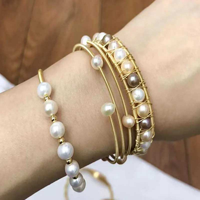 Natural Freshwater Pearl Bracelet Bohemian Baroque Women's Bangle Accessories 2020 New Charm Boutique Jewelry Best Gift for Girl Q0717