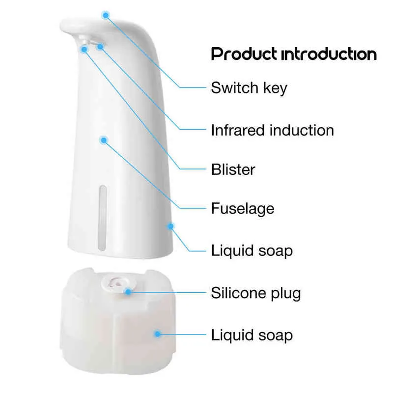 Dispenser automatico di sapone da bagno Sensore di induzione a infrarossi Lavamani Disinfettante da cucina Schiuma senza contatto 211206