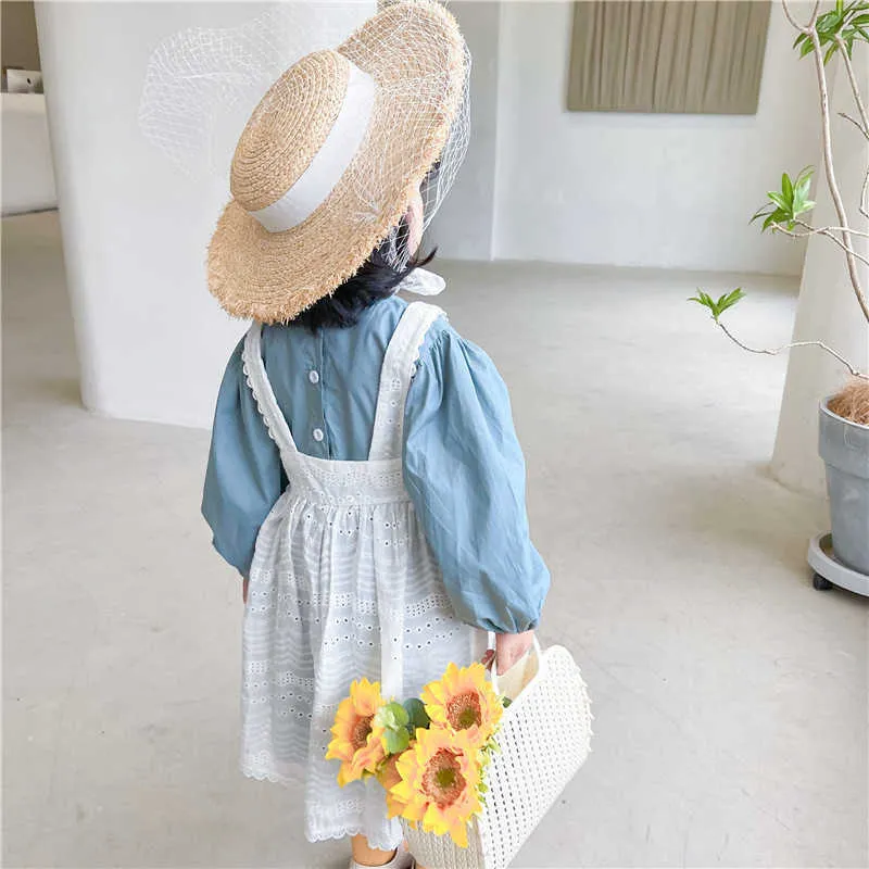 Baby Girls Princess Dress Summer Korean Style Shirts Lace Cute Cotton Kids Toddlers Ball Gown 210615