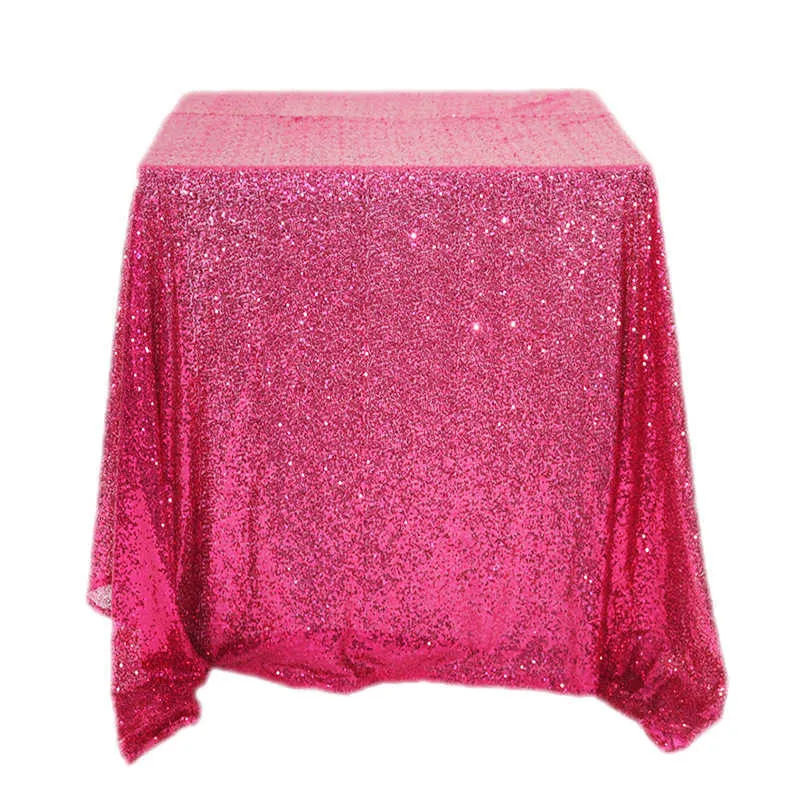 Cilected Sale Square Sequined Table Cloth Rose Gold Embroidered Shiny Wedding cloth Simple Sequin Party Skirt 210626