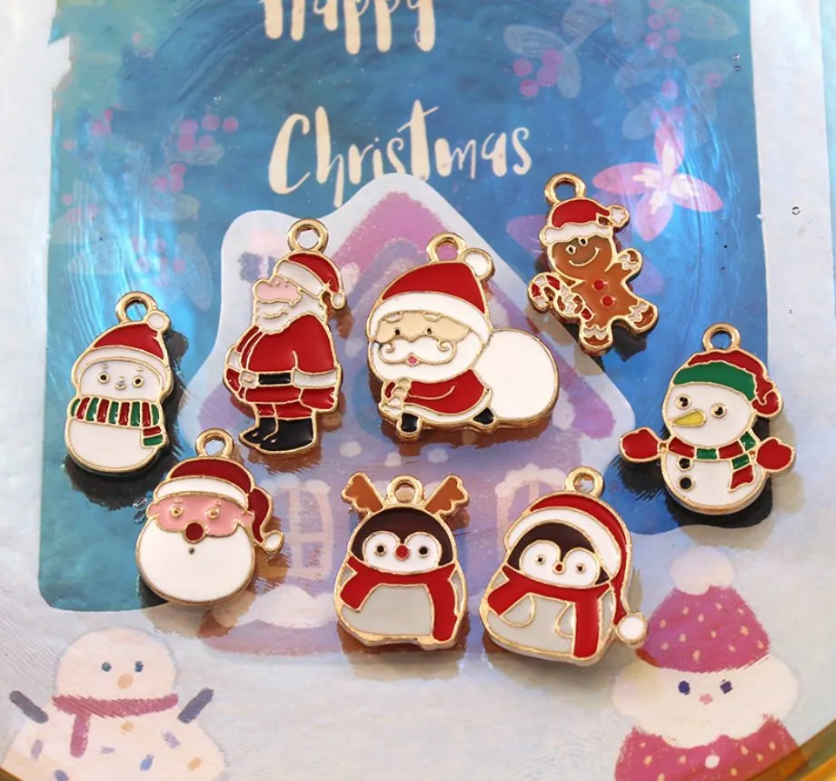 Abalorios esmaltados de la serie navideña, colgantes de pingüinos de Papá Noel para decoración, pulsera, collar, pendientes, llavero, accesorios