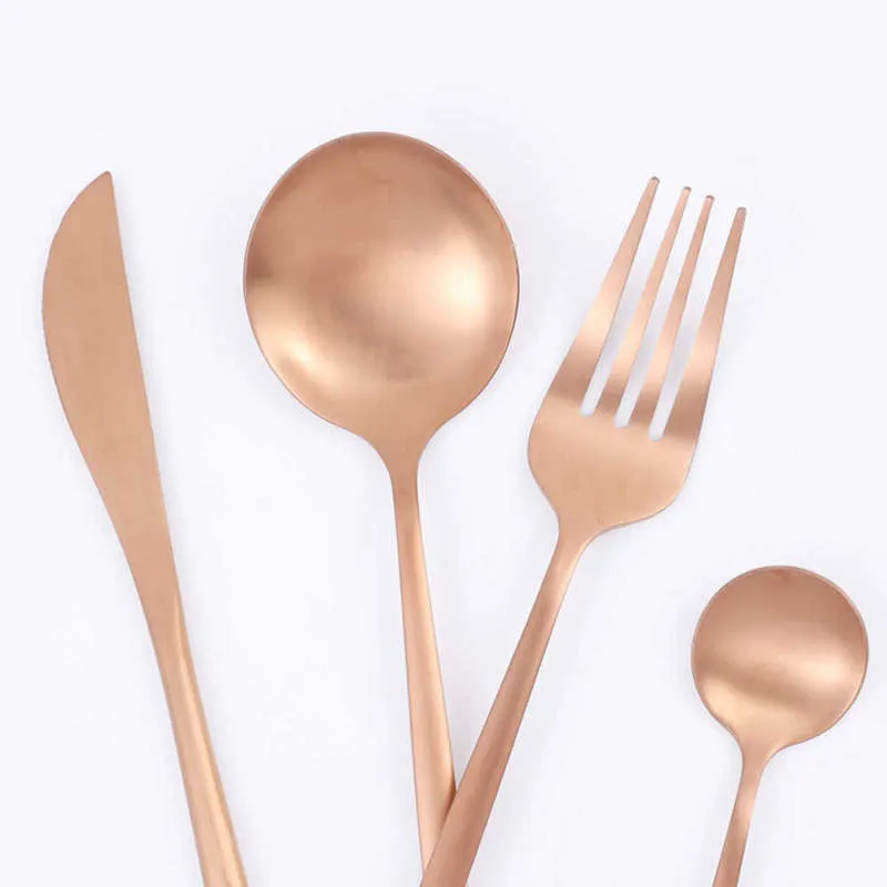 36st matte rostfritt stål bestick uppsättning dinnerware guld kniv gaffel efterrätt sked silver för kök fest middag porslin 210928