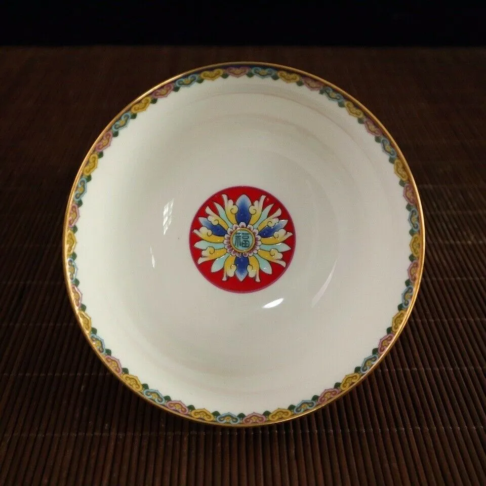 Chiński stara porcelanowa pastelowa porcelanowa Czerwona Złote Pastel Fu Character Bowl Chińska miska posiłkowa 8910548447841