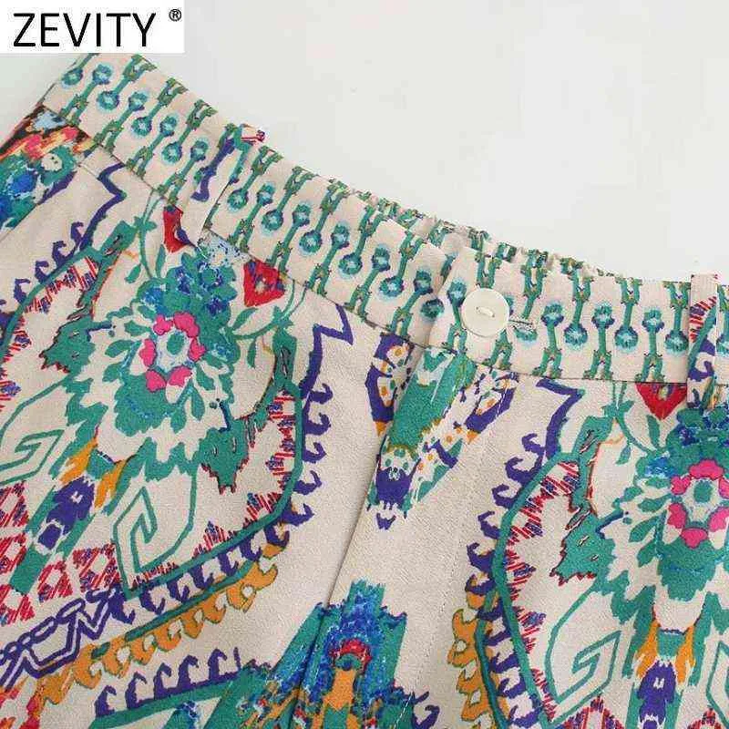 Zevity Donna Vintage Posizione Patchwork Totem Stampa floreale Slim Flare Pantaloni Retro Donna Chic Zipper Fly Pantaloni lunghi P1181 211115
