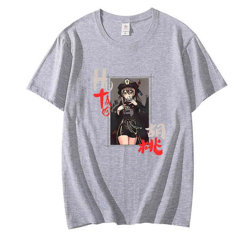 Genshin Impact Hu Tao Tシャツ男性女性漫画トップスTシャツゲームプリントストリートウェアユニセックスカップルティー100％コットン女性トップスG220310