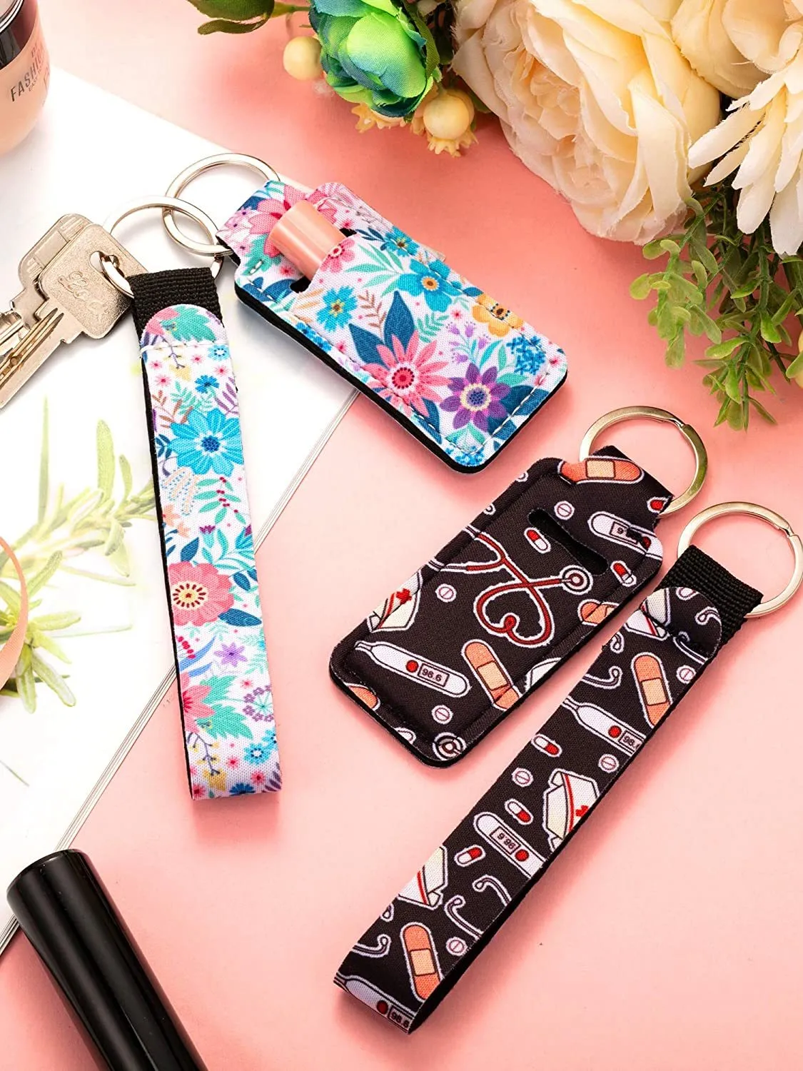 Chapstick Houder Sleutelhangers Neopreen WristLet Sleutelhanger Lanyards Lip Balm Pouch Beschermhoes Voor Meisjes Vrouwen