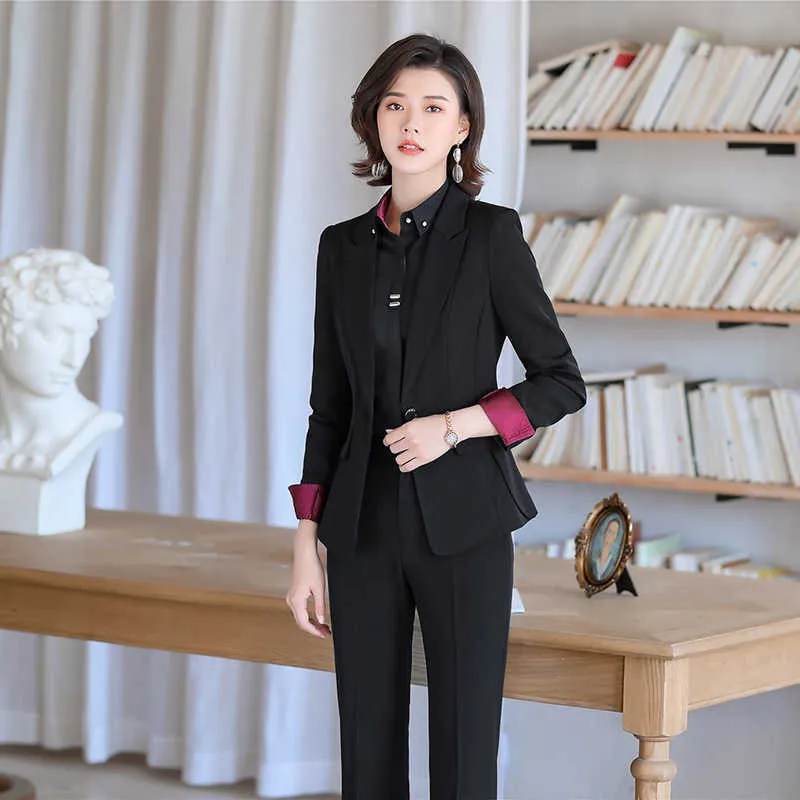 Women's suit pants two-piece work clothes summer women's professional wear Casual Slim Black Jacket Elegant trousers 210527