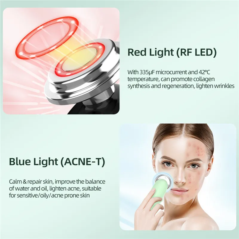 CKEYIN EMS Massager LED Light Therapy Skin Care Ultrasonic Cleaner Blackhead Remover Nano Spray Face ångare skönhetsverktyg 220216