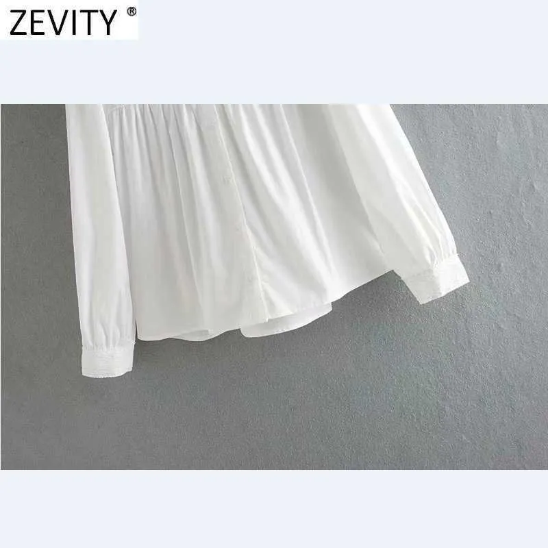 Zevity Donna Moda Agaric Lace Stand Colletto Camicia Kimono bianca Lady Camicetta in pizzo all'uncinetto Roupas Chic Femininas Top LS7398 210603