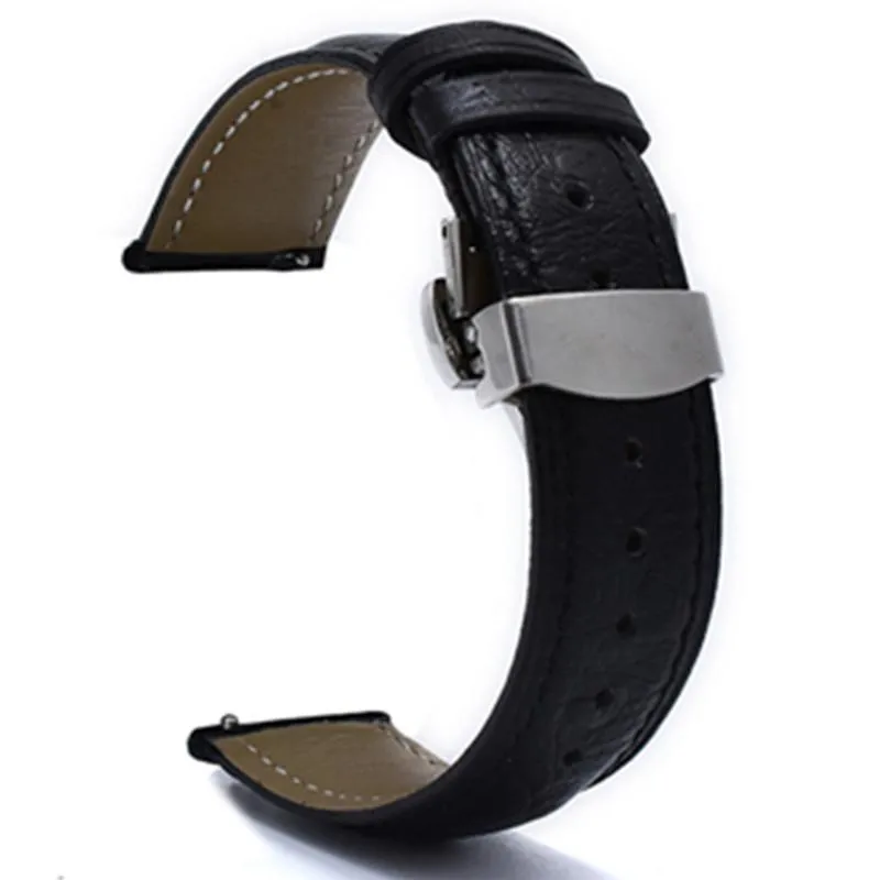 Assista Bandas Watchband Primeira Camada Dupla Face Pulseira de Couro 20mm 22mm Banda de Aço Inoxidável Borboleta Fecho Avestruz Pattern277W