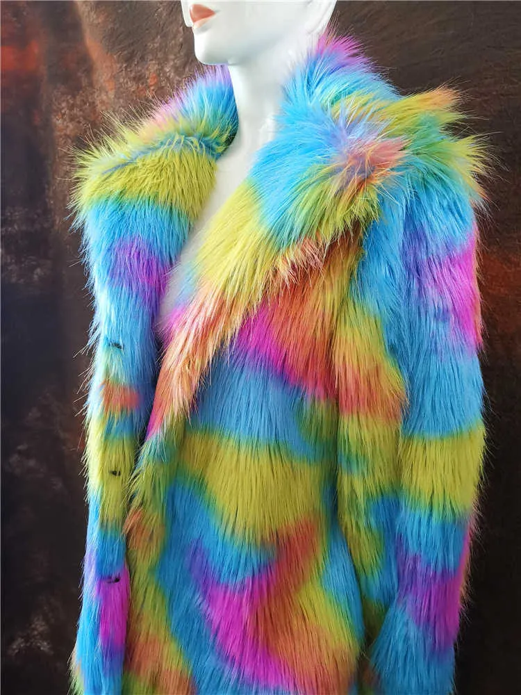 S/4Xl Women Fake Fur Outwears Long Section Mixed Color Winter Autumn Female Fake Fur Overcoat Large Size Fashion Fur Coats J3170 210816