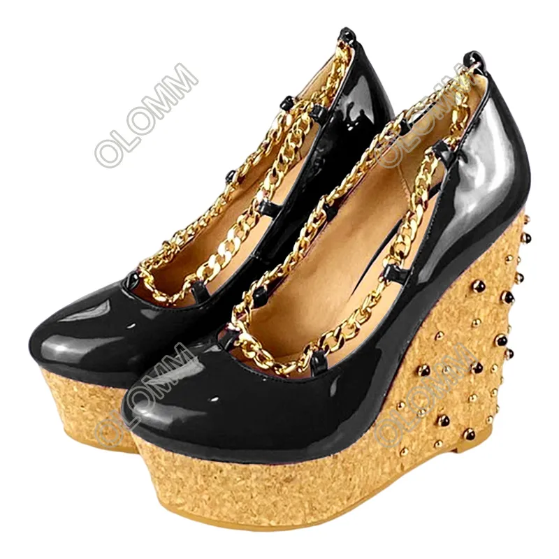 Rontic Handmade Women Platform Shinginy Pumps Studded Wedges Heels Round Toe Night Club Shoes Women Plus Us Size 5206172134