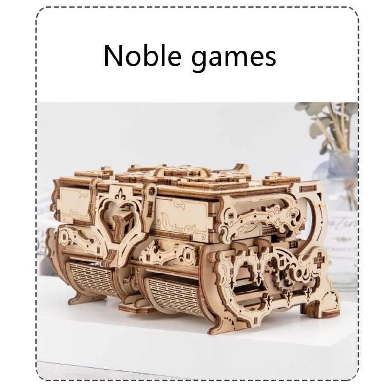 3D Assemblé Creative DIY Puzzle En Bois Transmission Mécanique Antique Boîte À Bijoux Modèle Jouet 210811