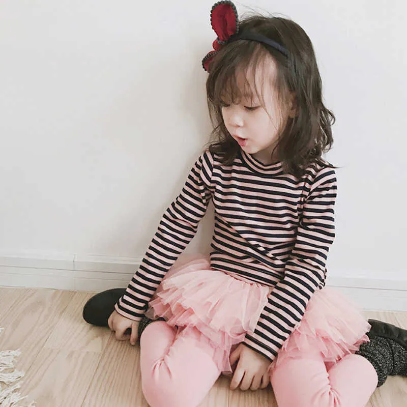 소녀의 퀼로트 그라데이션 메쉬 가짜 2 피스 어린이 바지 스커트 가을 겨울 레깅스 일본어 한국어 레저 의류 210625
