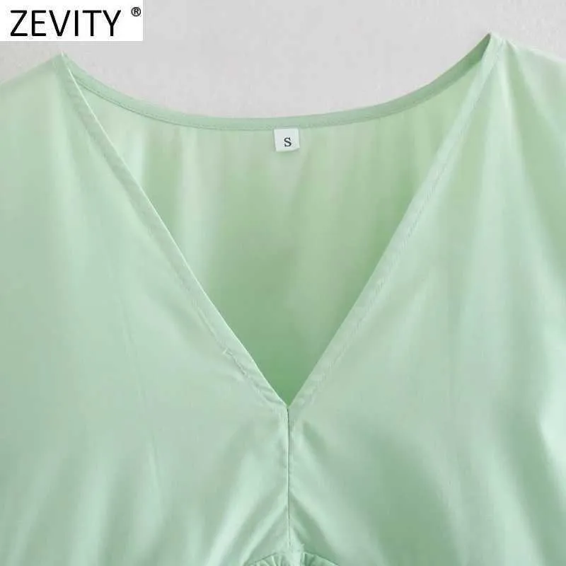 Zeefity vrouwen mode effen kleur v nek plooien poplin shirt jurk vrouwelijke chique zoom onregelmatige strandstijl zomer vestidos DS8142 210603