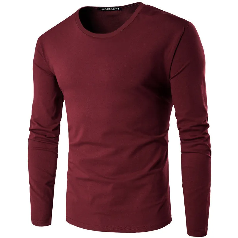 Sonbahar ve kış katı renk erkek uzun kollu t-shirt O-Boyun polyester ince kırmızı mavi siyah 220221