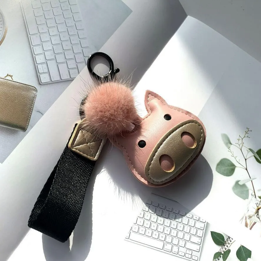 Fulffy véritable boule de fourrure de vison pompon Animal porte-clés cochon sac à dos charme pour femmes filles