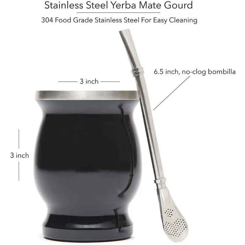Mugs Yerba Mate Natural Gourd Tea Cup Set 8 Ounces Straw Stainless Steel Double-Walled Easy Clean Insulated Coffee Cups Taza Mug246G