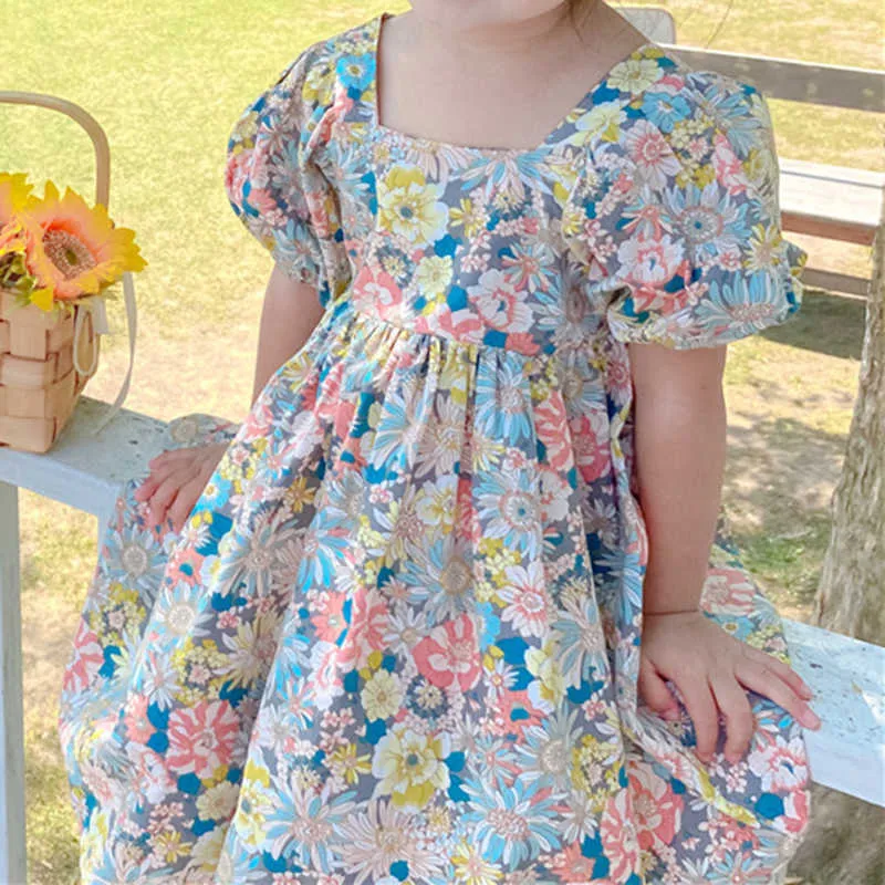 Корейский стиль летний цветок Princess Princess Pressess Party детская одежда для девочек детская одежда 210528