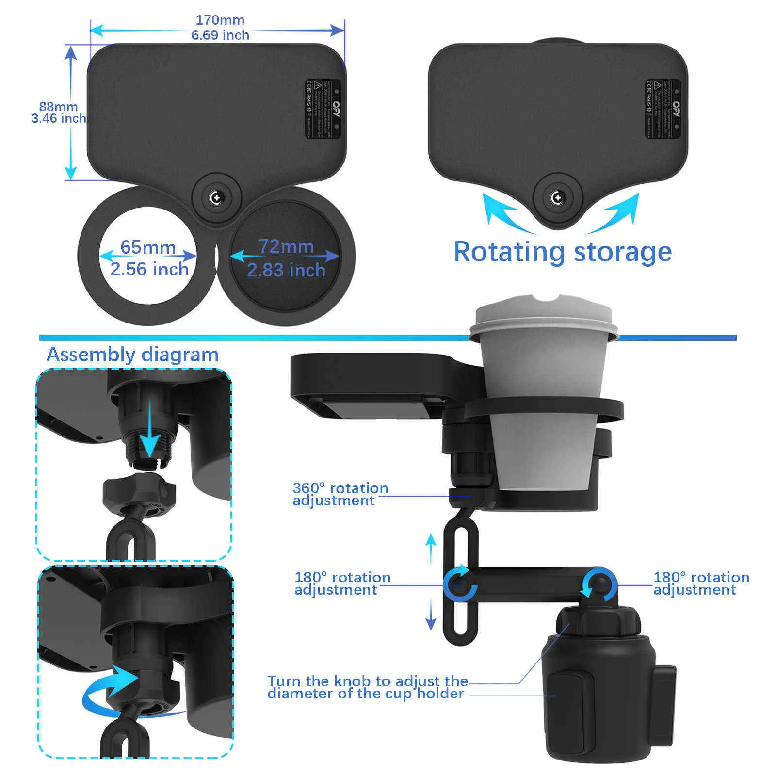 Adattatore di espansione portabicchieri Mintiml 4 in 1 Vassoio di ricarica USB wireless girevole borraccia telefono cellulare 211112