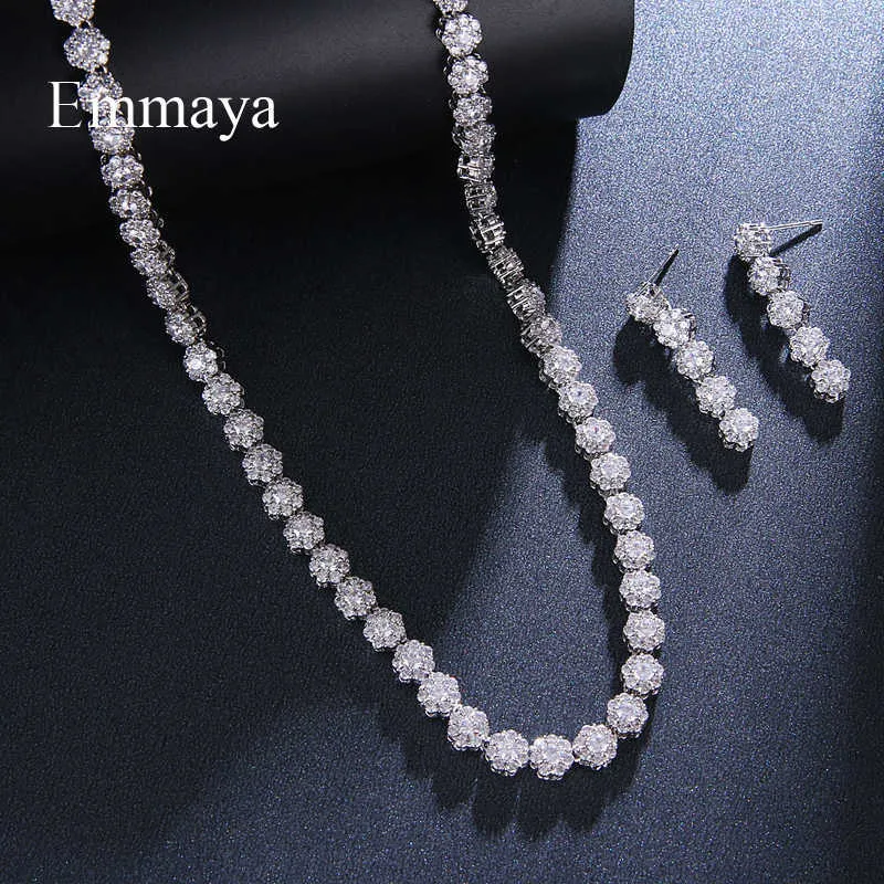 Emmaya Fascinating Round Flower Design For Female Fashion Statement AAA Zirconia Long Earring And Necklace Elegant Jewelry Set H1022