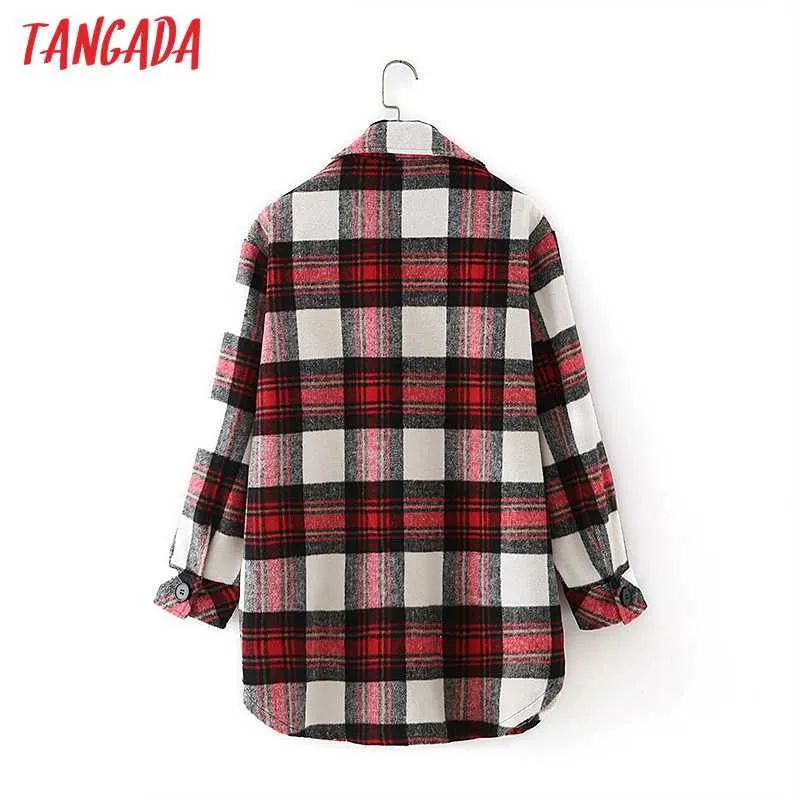 Tangada Donna Plaid in lana spessa Cappotti Giacca allentata a maniche lunghe Tasca da donna Elegante Autunno Inverno Cappotto 2M33 210609