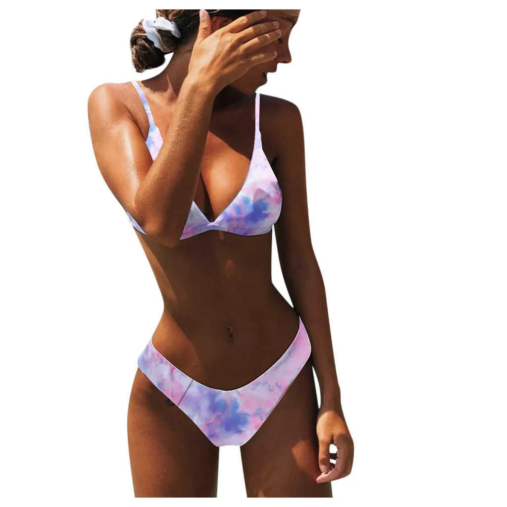 Women's Swimming Suit Sexy Bikini Baddräkt Badkläder Kvinnor Badkläder Top Ruffled med High Waisted Bottom Set 210611
