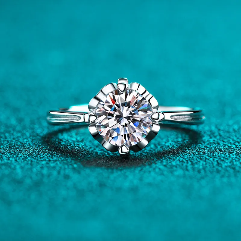 優秀なカットダイヤモンドテスト通過D色の高い透明度ひまわりリングシルバー925結婚式のジュエリー