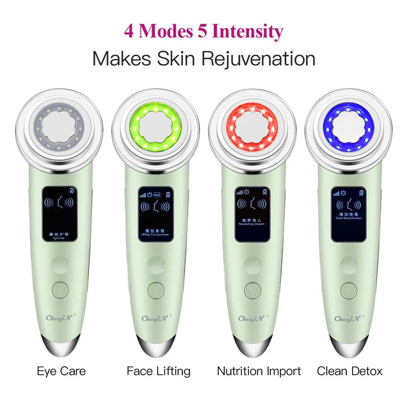EMS LED -ljusterapi Skin Care BeautyMachine+Ultrasonic Scrubber+Electric Blackhead Remover+Nano Spray Face Steamer 220216
