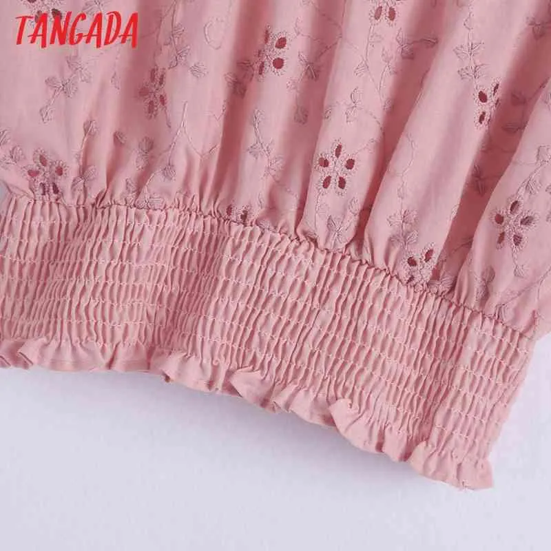 Camicette corte da donna estive rosa scollate ricamate Camicie vintage a manica corta da donna Camicie chic Top BE626 210416
