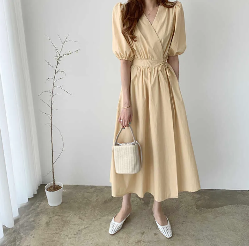 Elegance Outwear Solid Loose Girls Streetwear Femme Manches courtes Robes Lady Summer Chic Slim Robes longues 210525