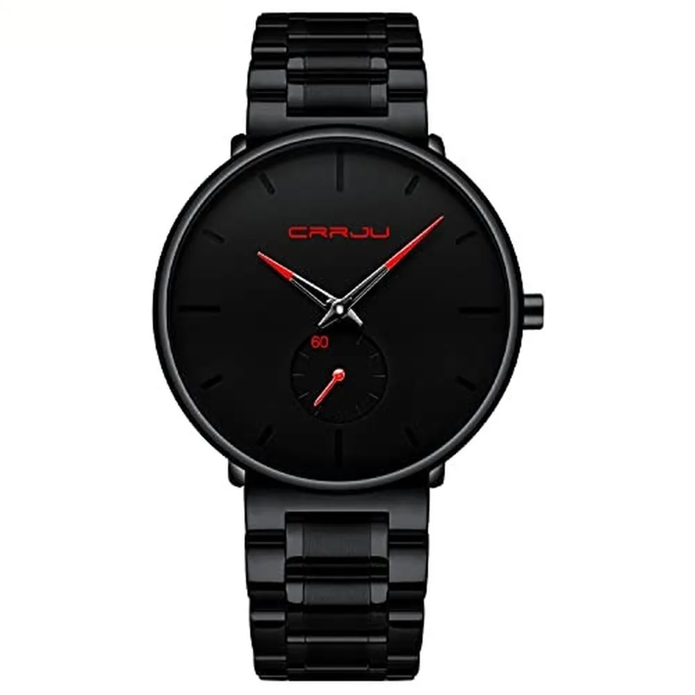 Montres pour hommes ultra-mince minimaliste étanche-montre-bracelet de mode pour hommes robe unisexe avec bracelet en acier inoxydable-aiguilles noires304h