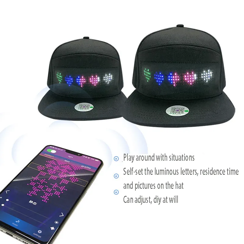 Accessoires de costumes Mode Lumineux Défilement Message Panneau D'affichage LED Hip Hop Cap Pour Dance Party Téléphone Mobile APP Contrôle Glowing Cap Gi