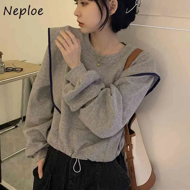 Hit Color Patchwork Loose T Shirt Women O Neck Long Sleeve Causal Tees Spring Simple Ol Feminino All Match 210422
