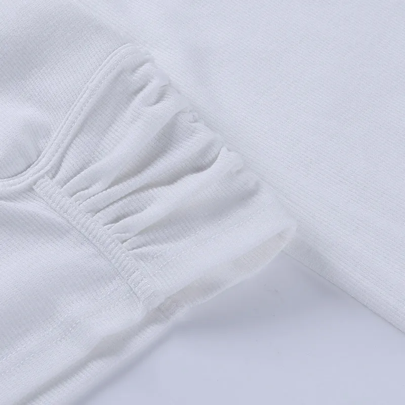 Branco tshirt Meninas Mulheres Colheita Tops Vintage Collar Quadrado Baixo Corte Curto T-shirt Lanterna Sleeve Sexy Backless T0D306A 210421