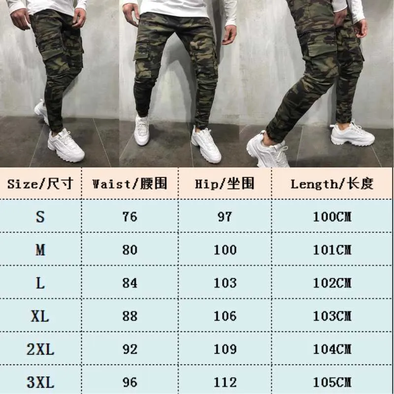 Kamuflaj Stil Erkekler Kot Jogger Pantolon Askeri Pantolon Ince Çok Cep Kargo Pantolon Hip Hop Katı Renkli Kalem Kot Erkekler 2020 x0621