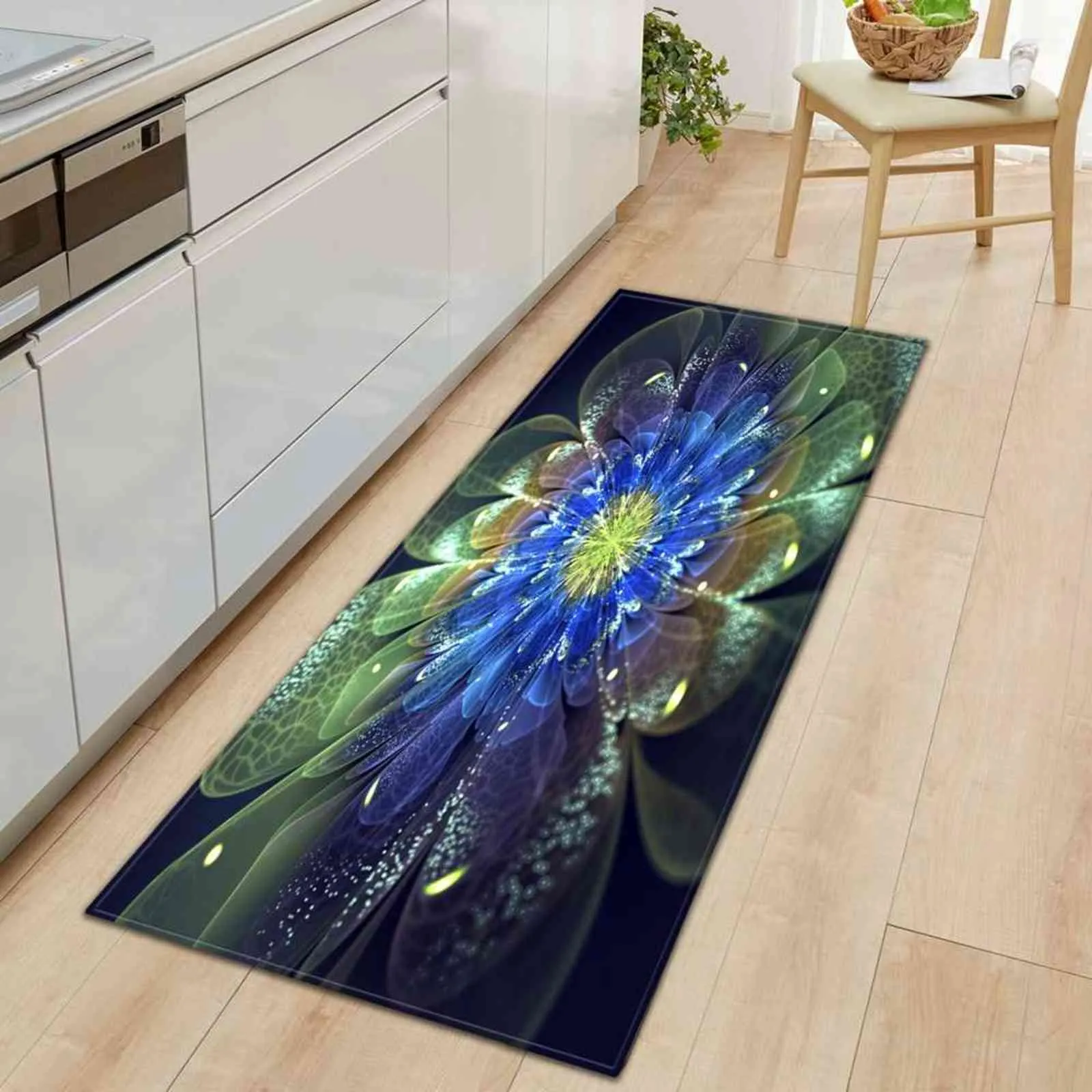 3D Flores Padrão Cozinha Cozinha Quarto Sala de estar Hallway Rug Home Anti-deslizante Entrada Entrada Capacete Decorações Macha 211109