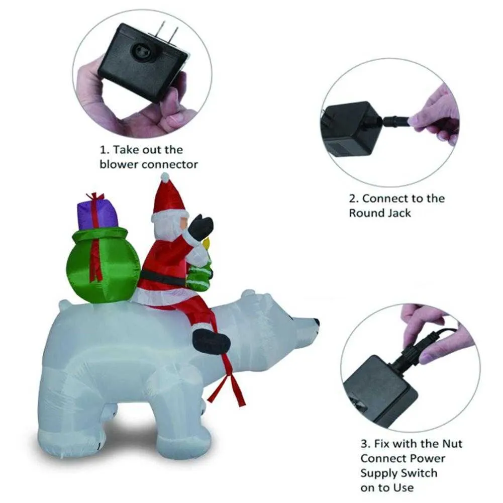 Gigante inflável papai noel equitação urso polar 6ft natal inflável balançando cabeça boneca interior ao ar livre jardim decoração de natal h1209s