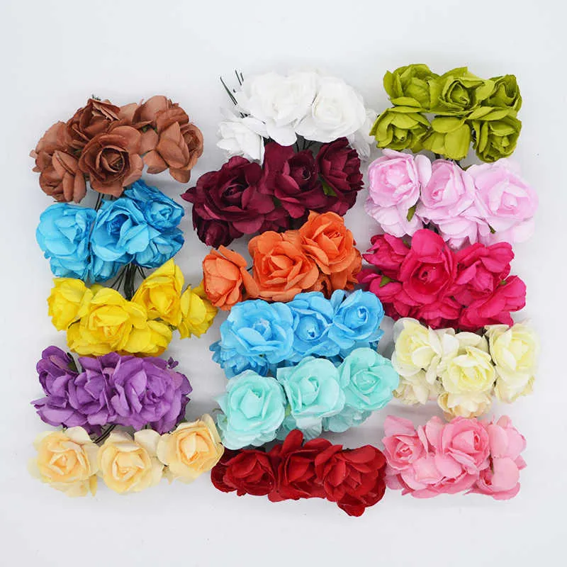 72 unids/lote 3cm ramo de flores de papel de azaleas artificiales Multicolor para decoración para fiesta de boda hogar DIY coronas falsas suministros Y0630