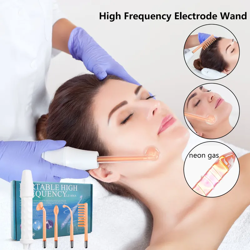 4in1 Varita de electrodo de alta frecuencia con electroterapia de neón Tubo de vidrio Acné Spot Spa Spa Beauty Device Therapy 220722