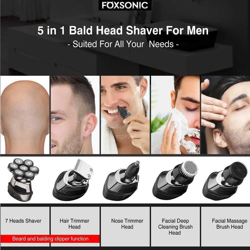 剃毛P0817のための男性のトリマー濡れとハゲの頭の乾燥かみそりの7Dヘッドの防水LED表示機のためのキツソンの電気シェーバーのかみそり